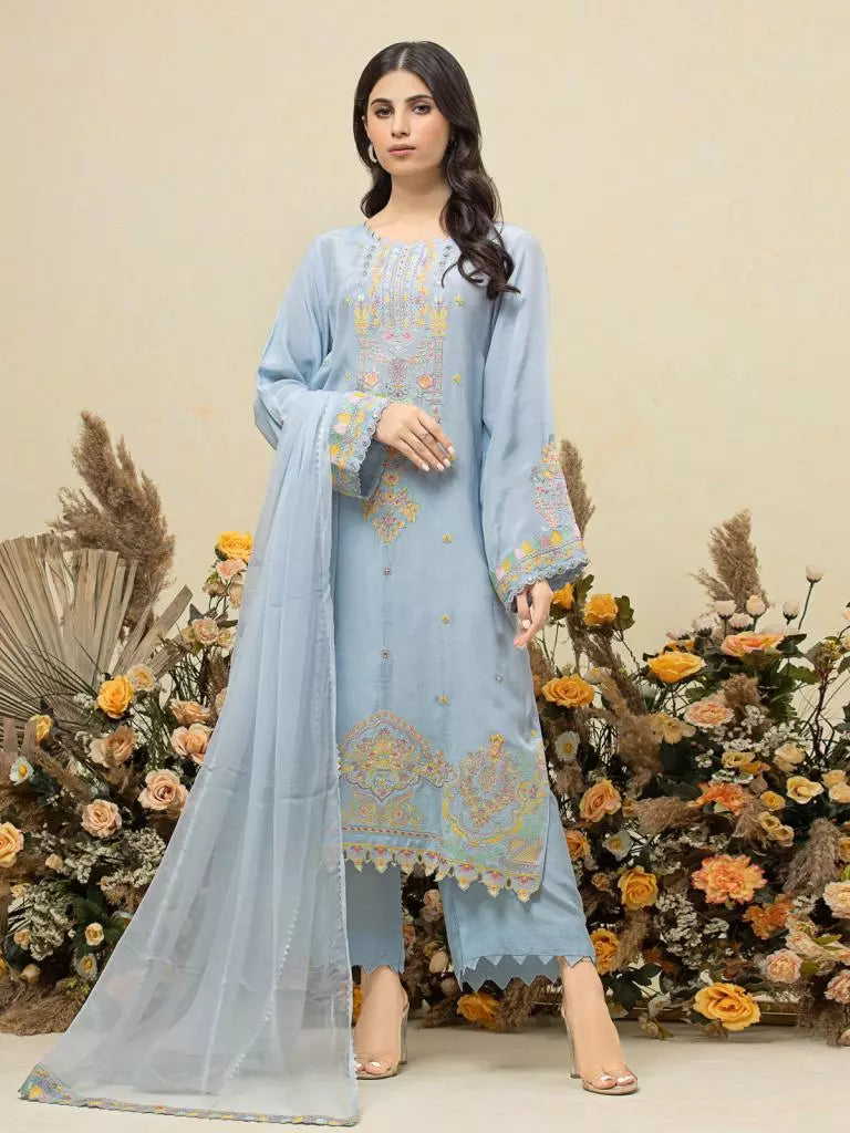 edenrobe Premium Festive Unstitched Raw Silk 3Pc Suit EWU23V16-26665