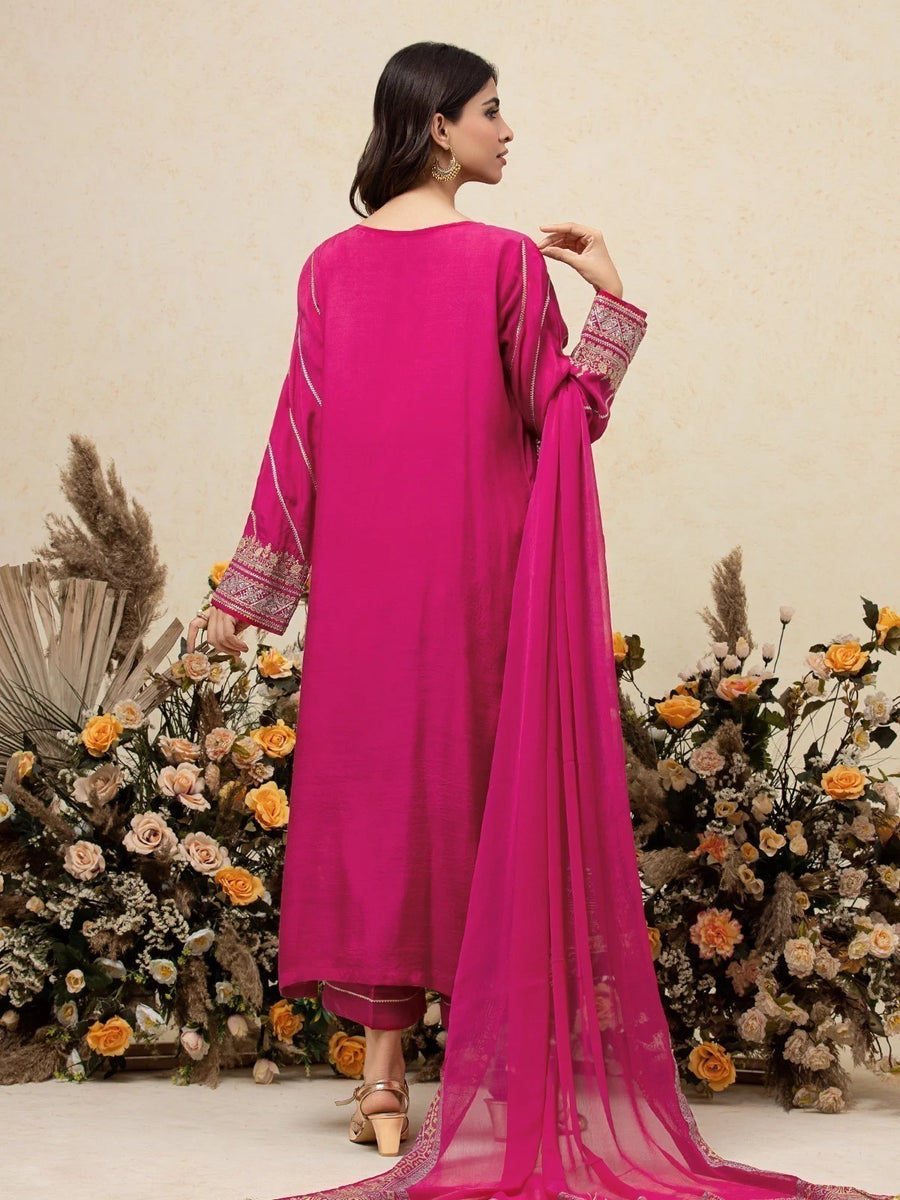 edenrobe Premium Festive Unstitched Raw Silk 3Pc Suit EWU23V16-26669