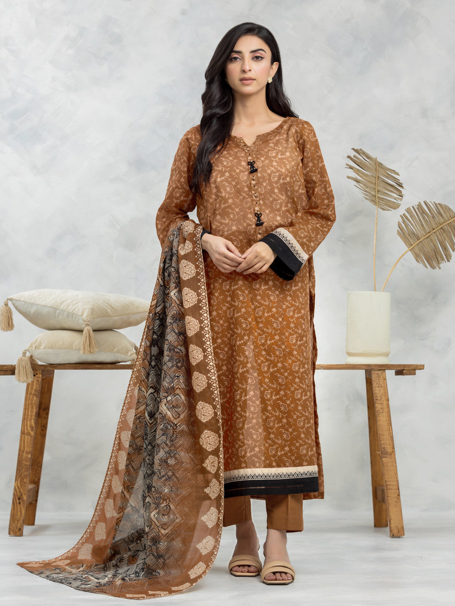 edenrobe Allure Lawn Unstitched Printed 3Pc Suit EWU24A1-28074