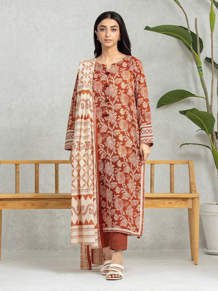 edenrobe Allure Lawn Unstitched Printed 3Pc Suit EWU24A1-28202