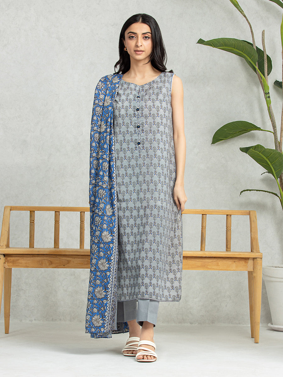 edenrobe Allure Lawn Unstitched Printed 3Pc Suit EWU24A1-28223