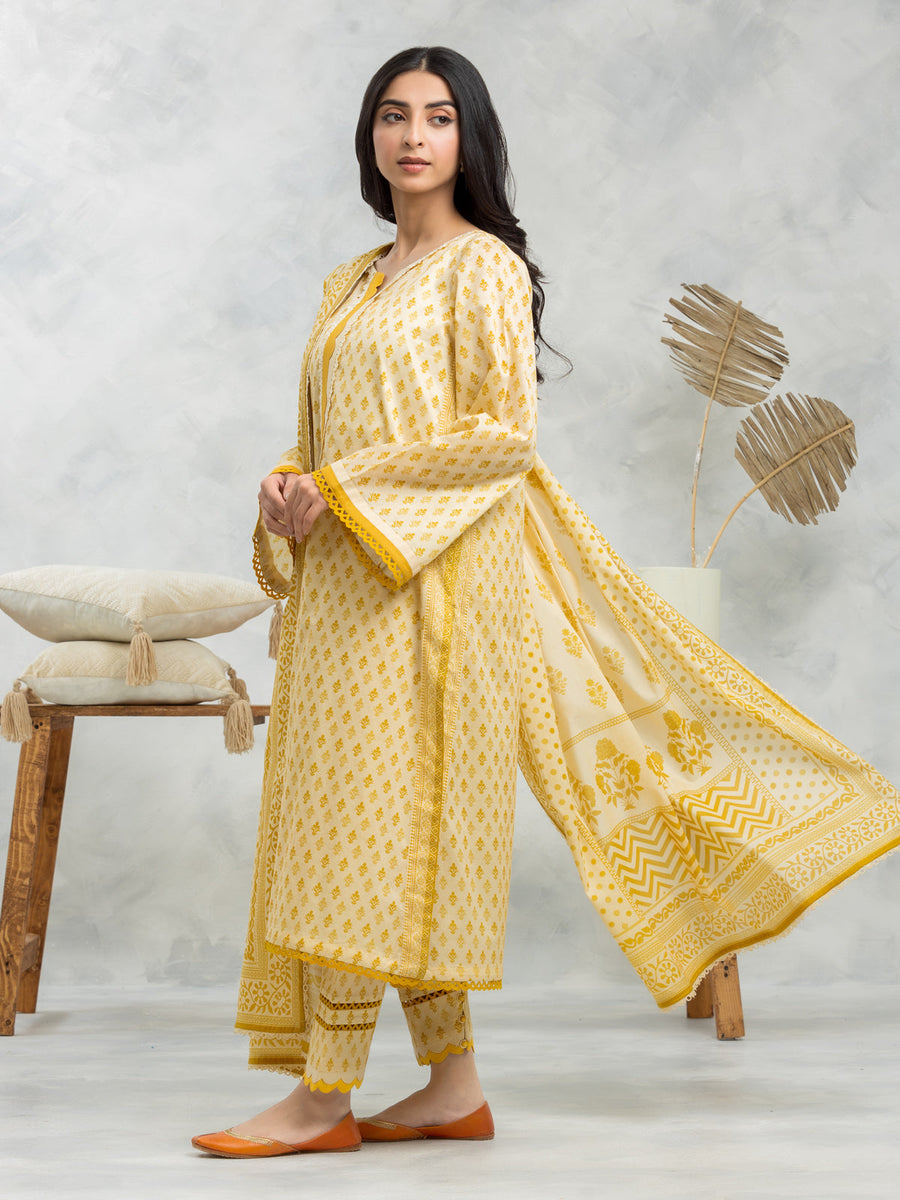 edenrobe Allure Lawn Unstitched Printed 3Pc Suit EWU24A1-29012