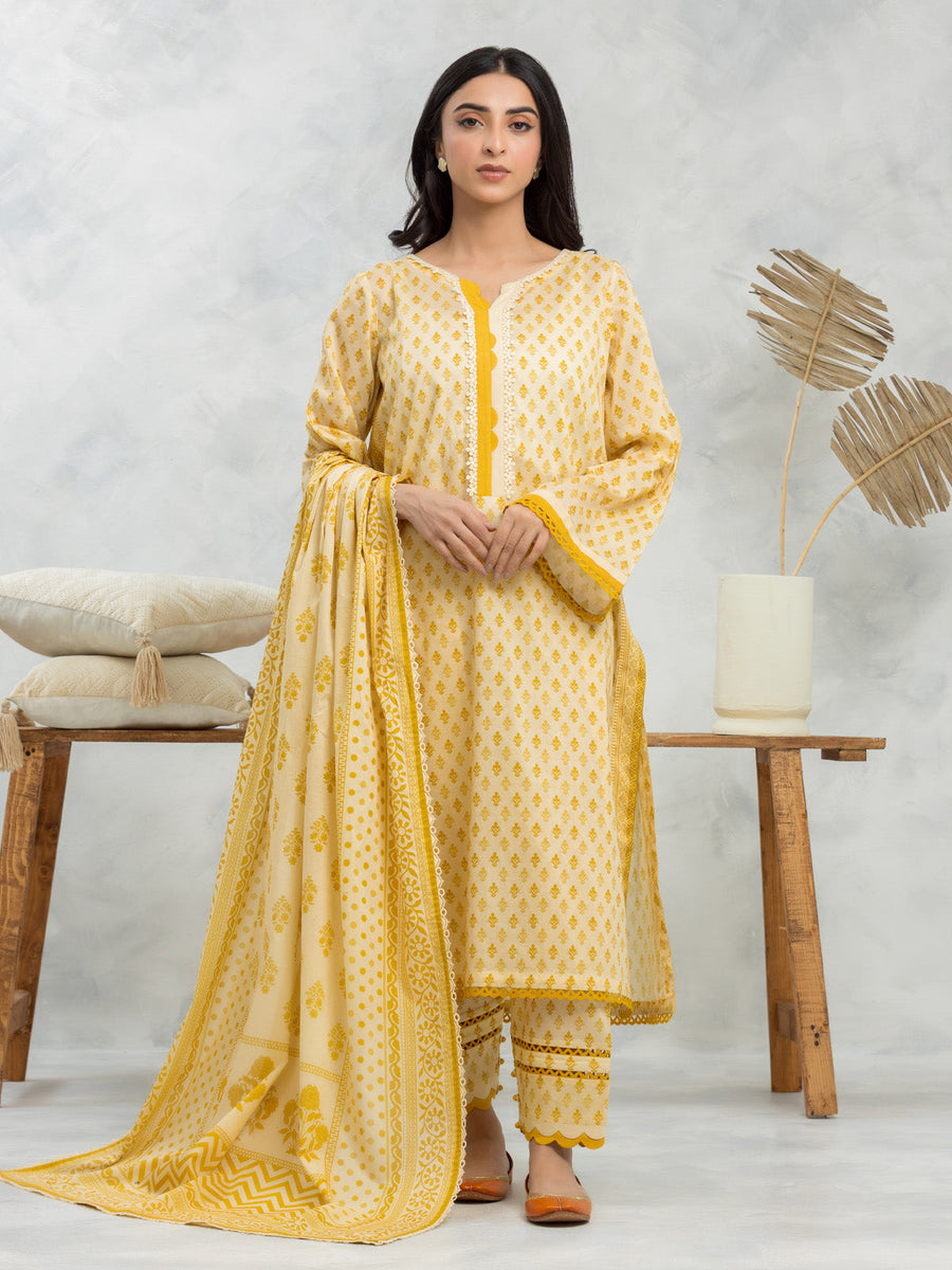 edenrobe Allure Lawn Unstitched Printed 3Pc Suit EWU24A1-29012