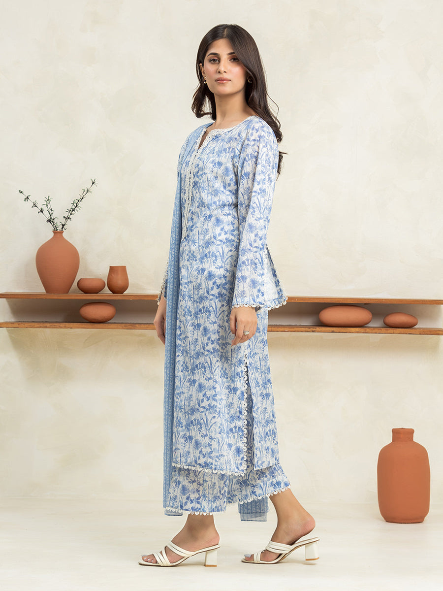edenrobe Allure Lawn Unstitched Printed 3Pc Suit EWU24A1-29016