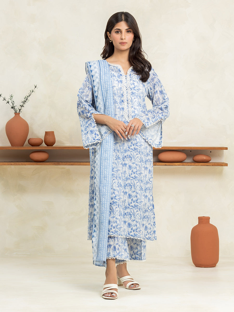 edenrobe Allure Lawn Unstitched Printed 3Pc Suit EWU24A1-29016