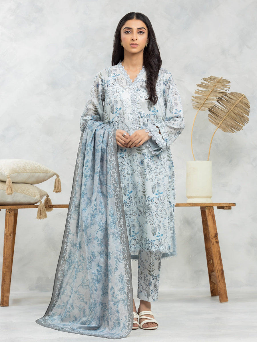 edenrobe Allure Lawn Unstitched Printed 3Pc Suit EWU24A1-29153