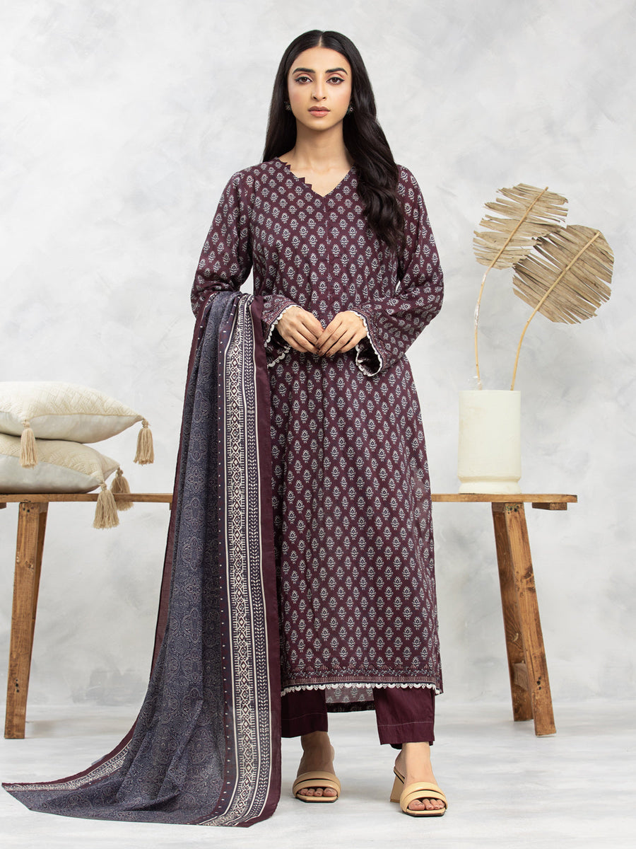 edenrobe Allure Lawn Unstitched Printed 3Pc Suit EWU24A1-29174
