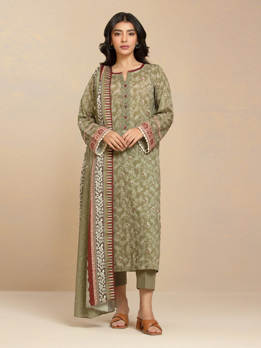 edenrobe Allure Lawn Unstitched Printed 3Pc Suit EWU24A1-29483