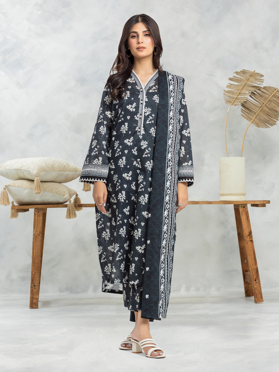 edenrobe Allure Lawn Unstitched Printed 3Pc Suit EWU24A1-29484