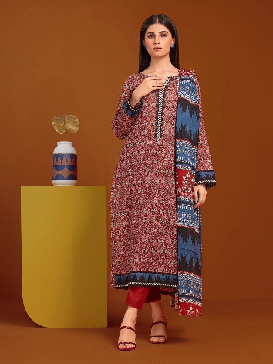 edenrobe Allure Cambric Unstitched Printed 3Pc Suit EWU24A2-27099