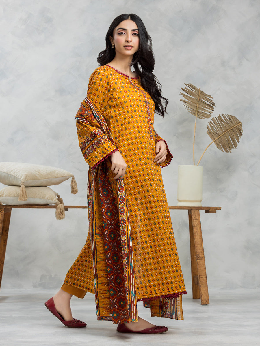 edenrobe Allure Cambric Unstitched Printed 3Pc Suit EWU24A2-28105