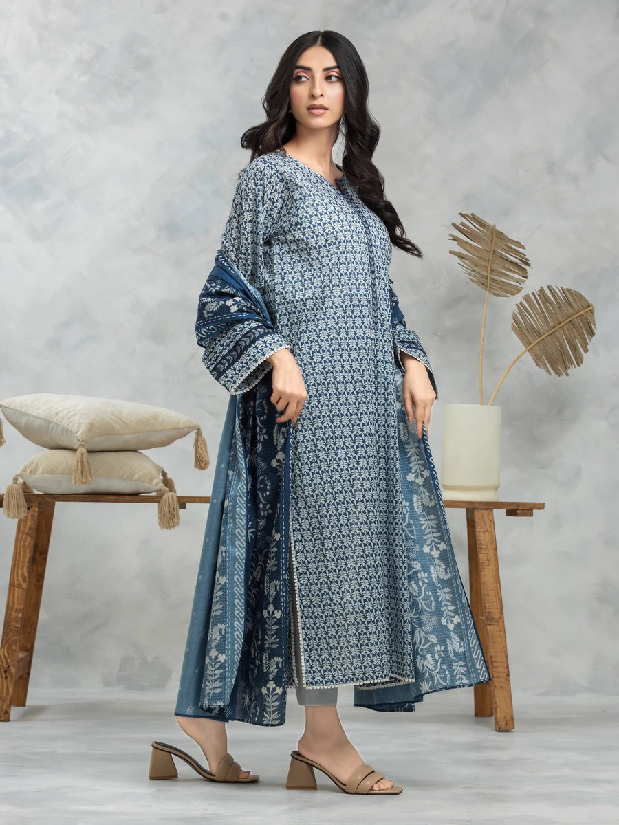 edenrobe Allure Cambric Unstitched Printed 3Pc Suit EWU24A2-28106