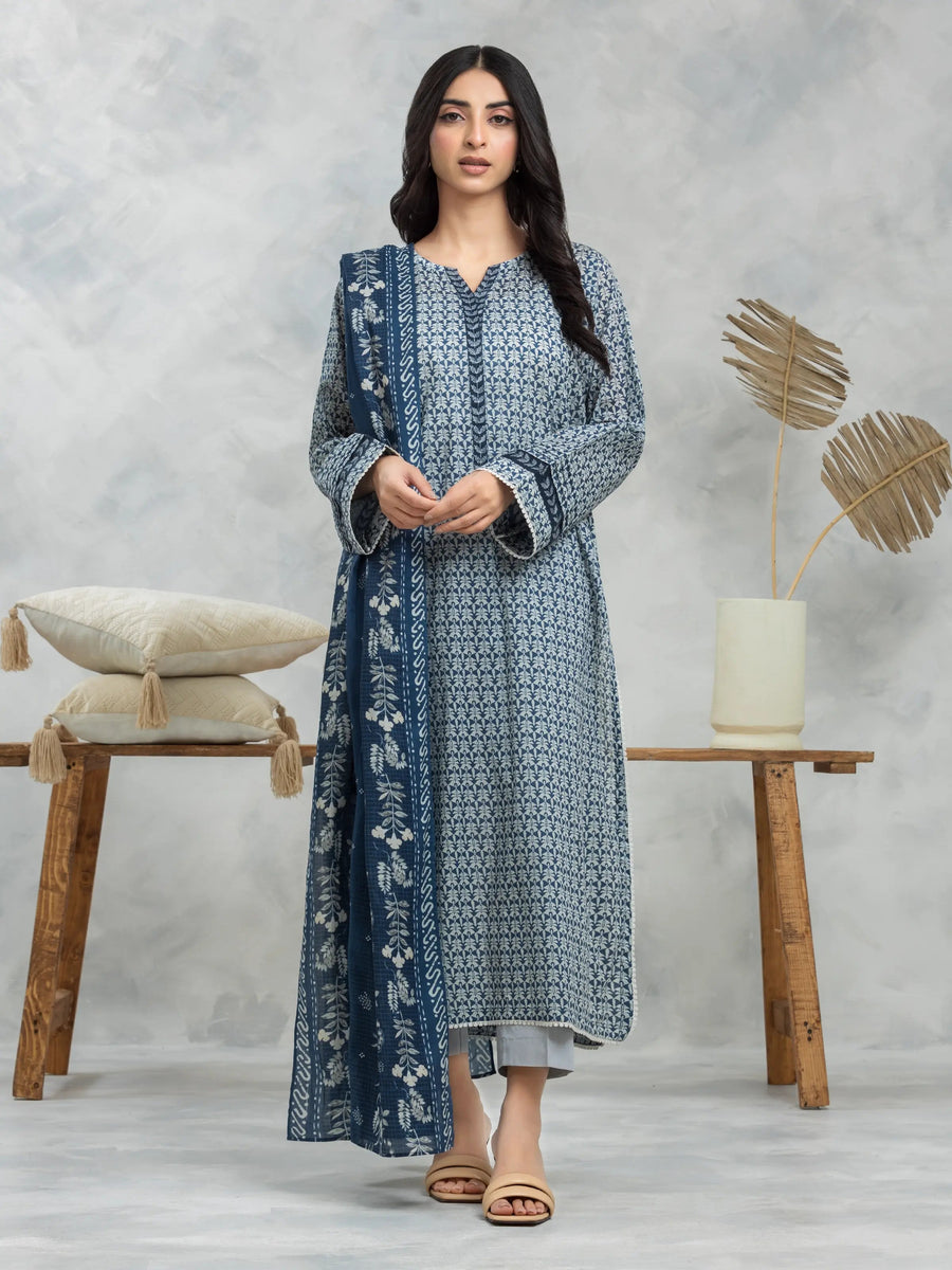edenrobe Allure Cambric Unstitched Printed 3Pc Suit EWU24A2-28106