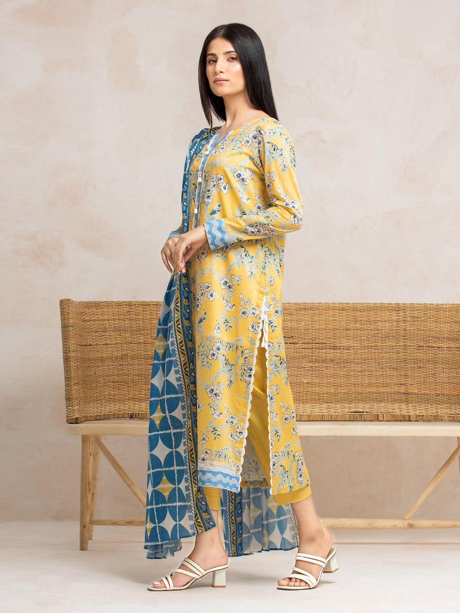 edenrobe Allure Cambric Unstitched Printed 3Pc Suit EWU24A2-28201