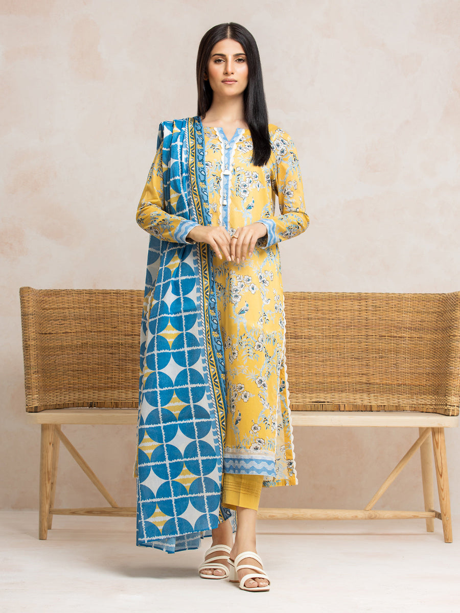 edenrobe Allure Cambric Unstitched Printed 3Pc Suit EWU24A2-28201