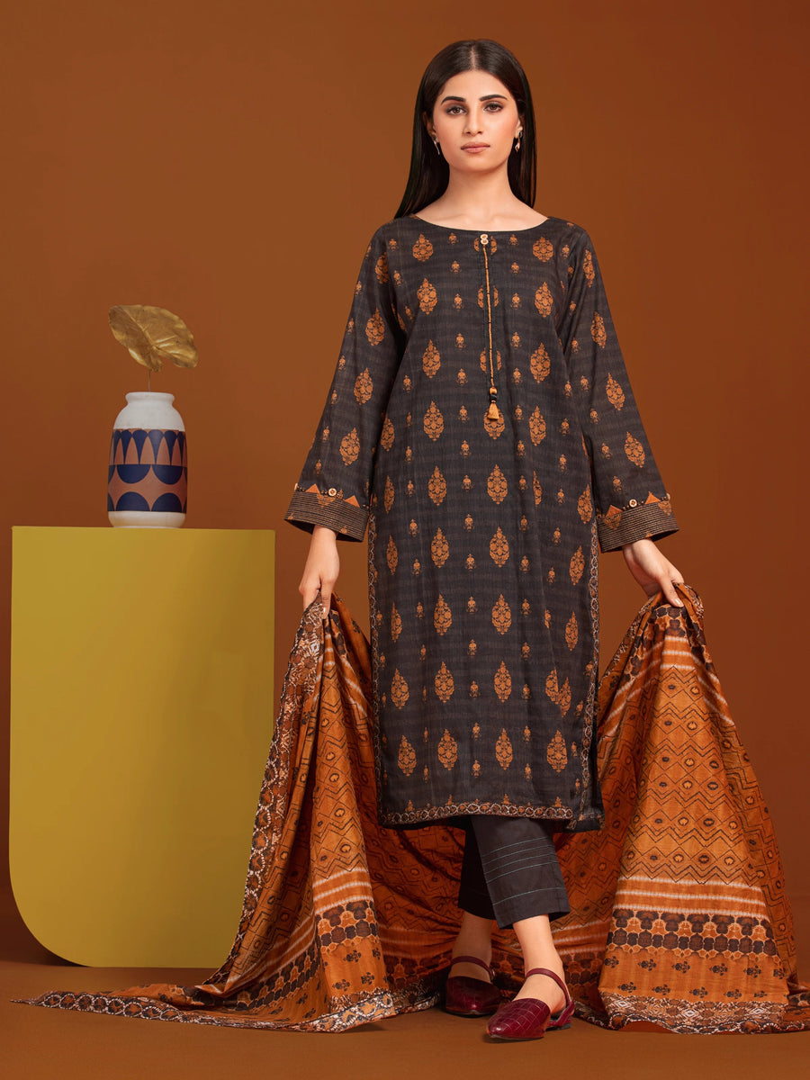 edenrobe Allure Khaddar Unstitched Printed 3Pc Suit EWU24A3-27094