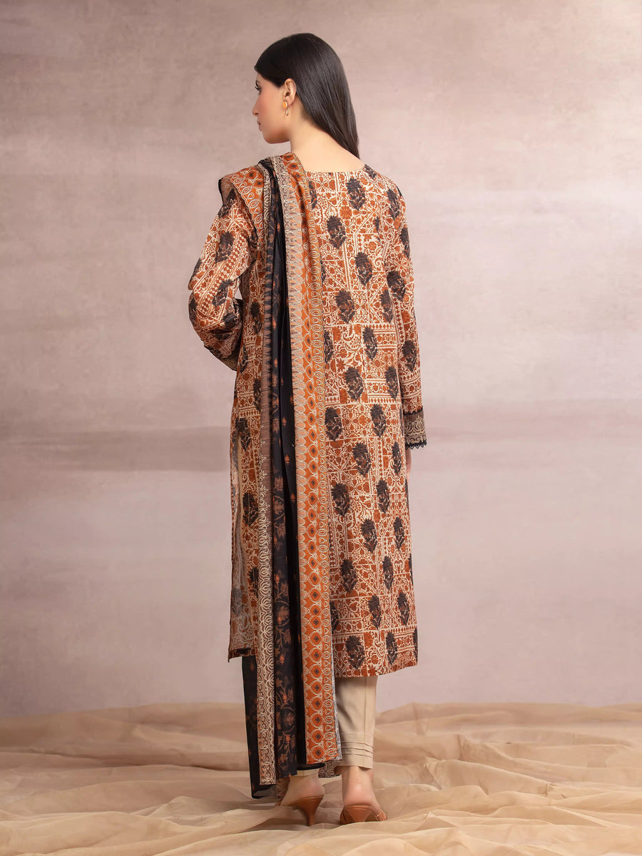 edenrobe Allure Khaddar Unstitched Printed 3Pc Suit EWU24A3-27097