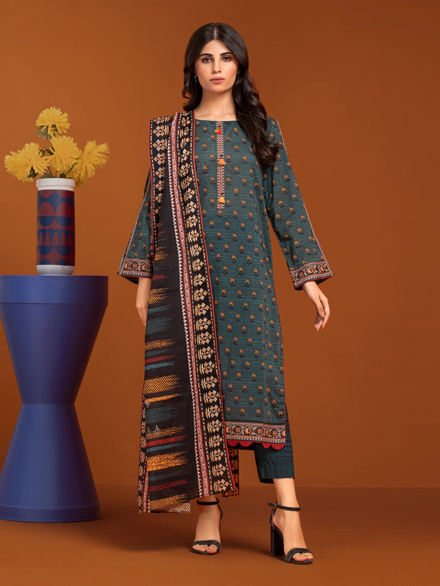 edenrobe Allure Khaddar Unstitched Printed 3Pc Suit EWU24A3-27168