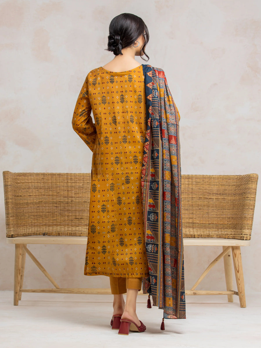 edenrobe Allure Khaddar Unstitched Printed 3Pc Suit EWU24A3-28012
