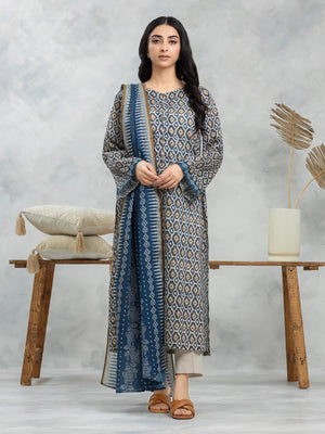 edenrobe Allure Khaddar Unstitched Printed 3Pc Suit EWU24A3-28143