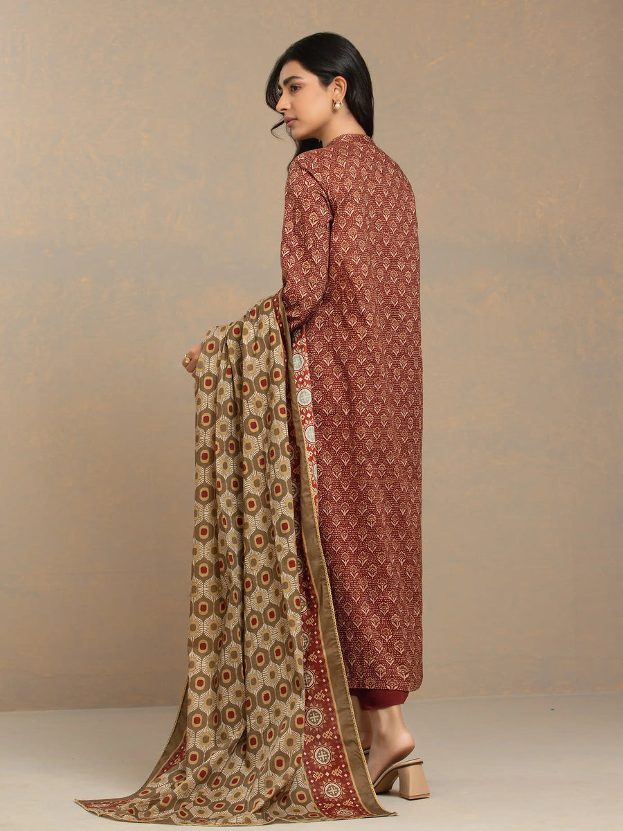 edenrobe Allure Khaddar Unstitched Printed 3Pc Suit EWU24A3-29504
