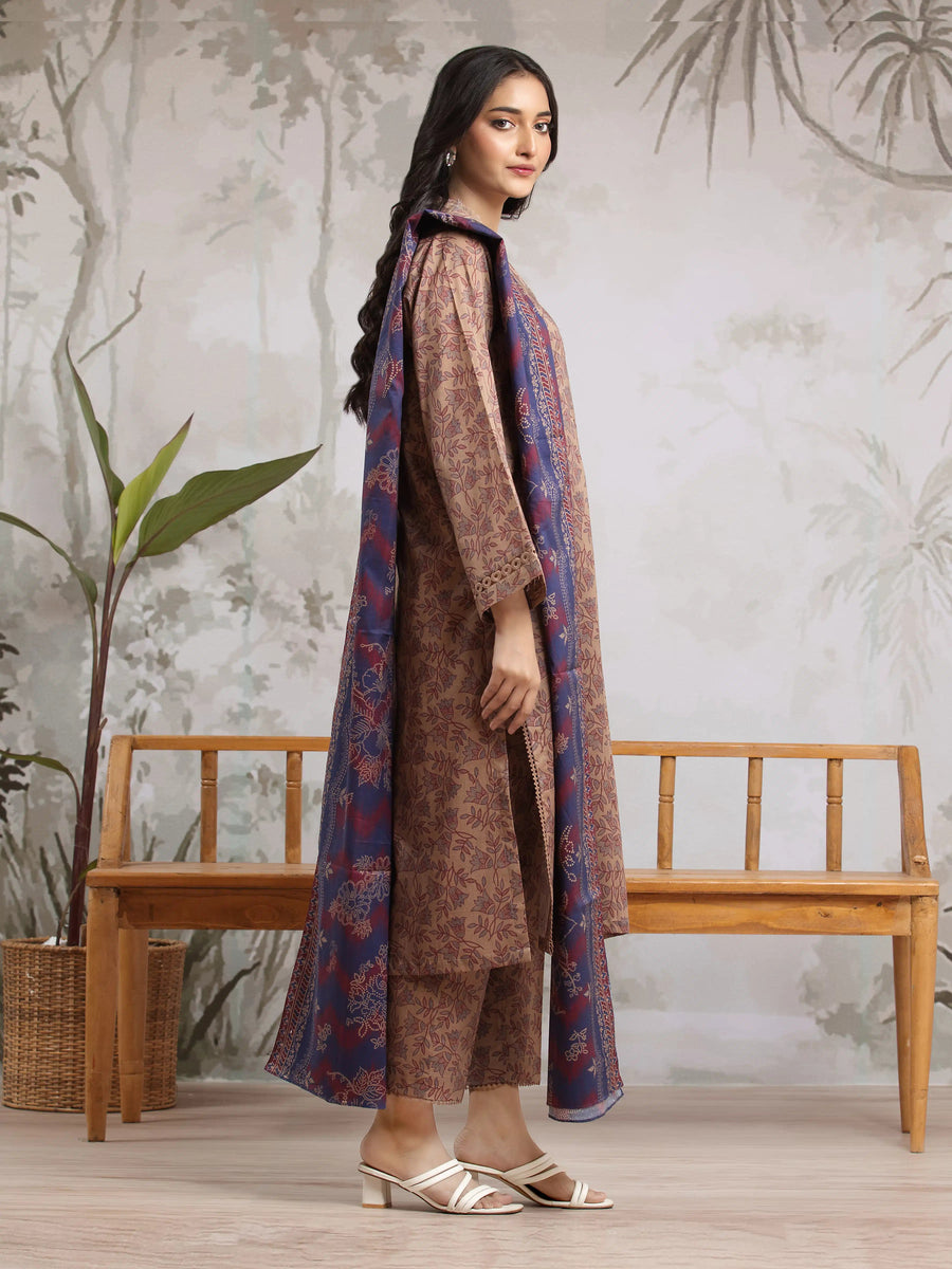 edenrobe Allure Khaddar Unstitched Printed 3Pc Suit EWU24A3-29507