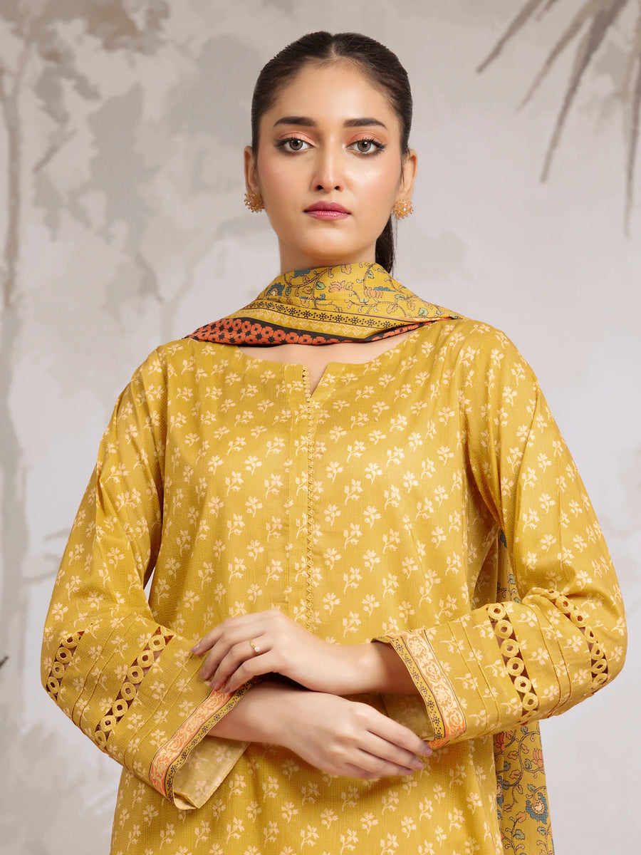 edenrobe Allure Khaddar Unstitched Printed 3Pc Suit EWU24A3-29586