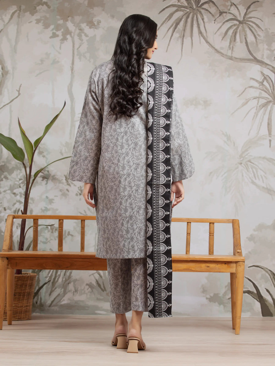 edenrobe Allure Khaddar Unstitched Printed 3Pc Suit EWU24A3-29593