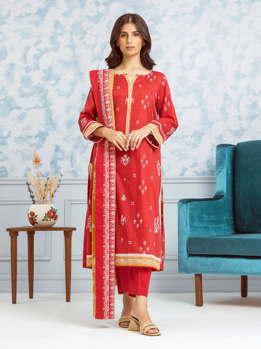 edenrobe Allure Khaddar Unstitched Printed 3Pc Suit EWU24A3-29653
