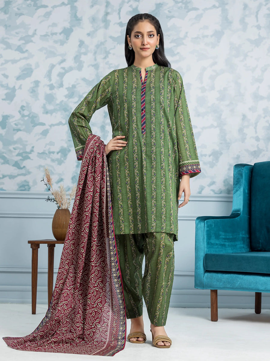 edenrobe Allure Khaddar Unstitched Printed 3Pc Suit EWU24A3-29702