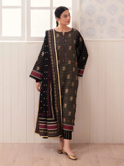 edenrobe Block Print Cambric Unstitched 3Pc Suit EWU24M1-050
