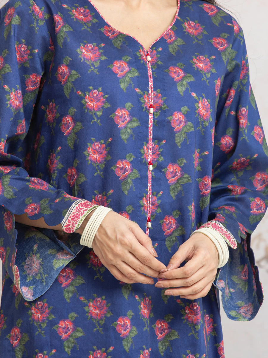 edenrobe Merak Cambric Unstitched Printed 3Pc Suit EWU24M2-023