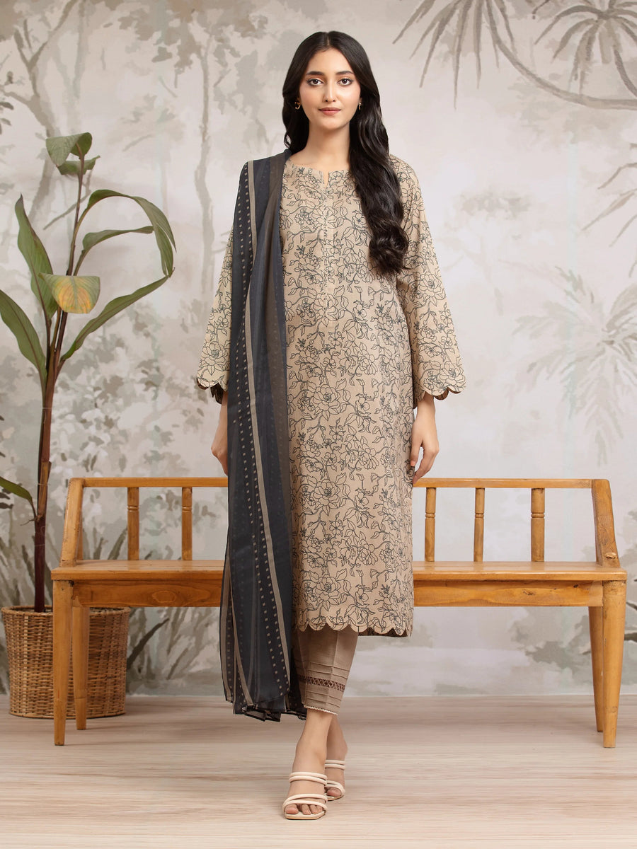 edenrobe Merak Khaddar Unstitched Printed 3Pc Suit EWU24M2-186
