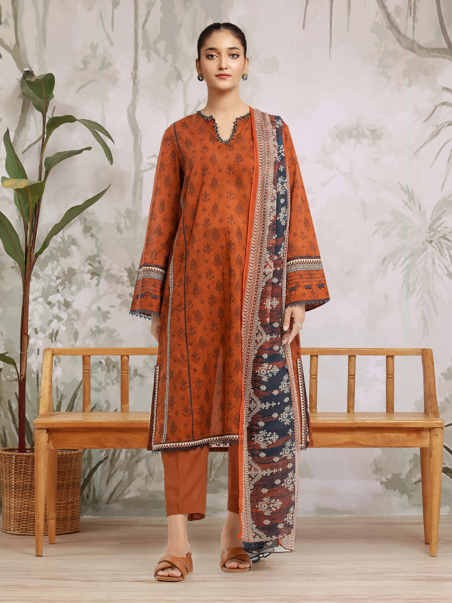 edenrobe Merak Khaddar Unstitched Printed 3Pc Suit EWU24M2-195