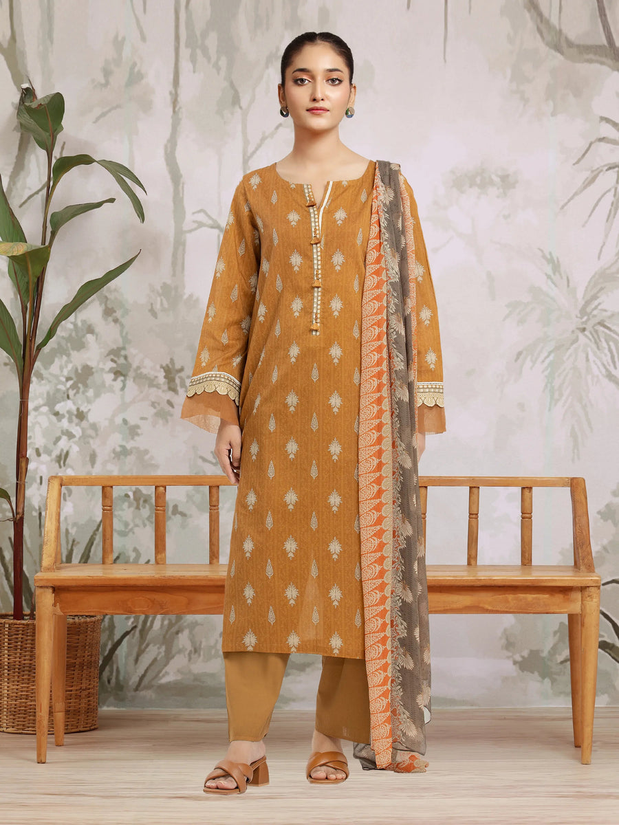 edenrobe Merak Khaddar Unstitched Printed 3Pc Suit EWU24M2-198