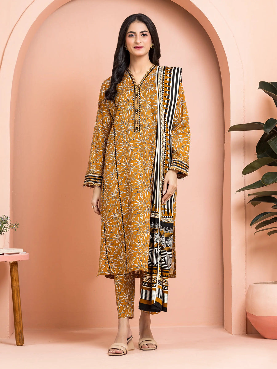 edenrobe Merak Khaddar Unstitched Printed 3Pc Suit EWU24M3-077