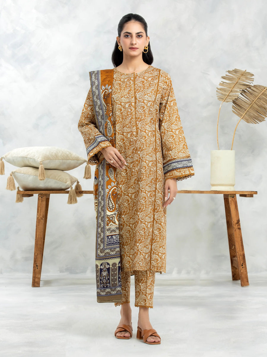 edenrobe Merak Khaddar Unstitched Printed 3Pc Suit EWU24M3-089