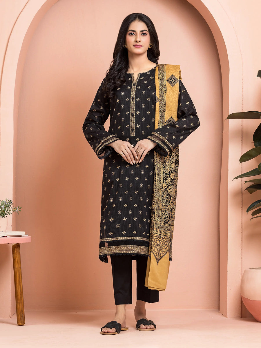 edenrobe Merak Khaddar Unstitched Printed 3Pc Suit EWU24M3-110