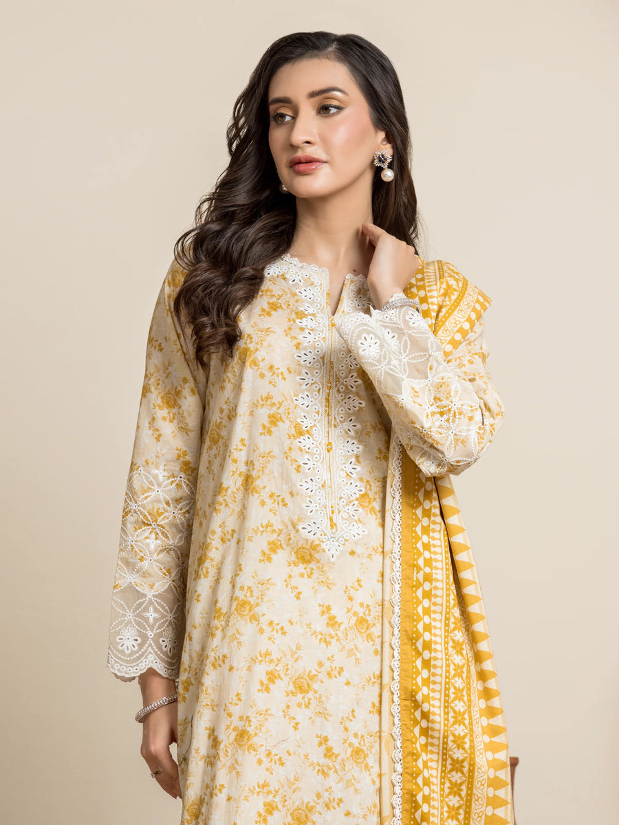 edenrobe Premium Embroidered Lawn Unstitched 3Pc Suit EWU24V1-28609