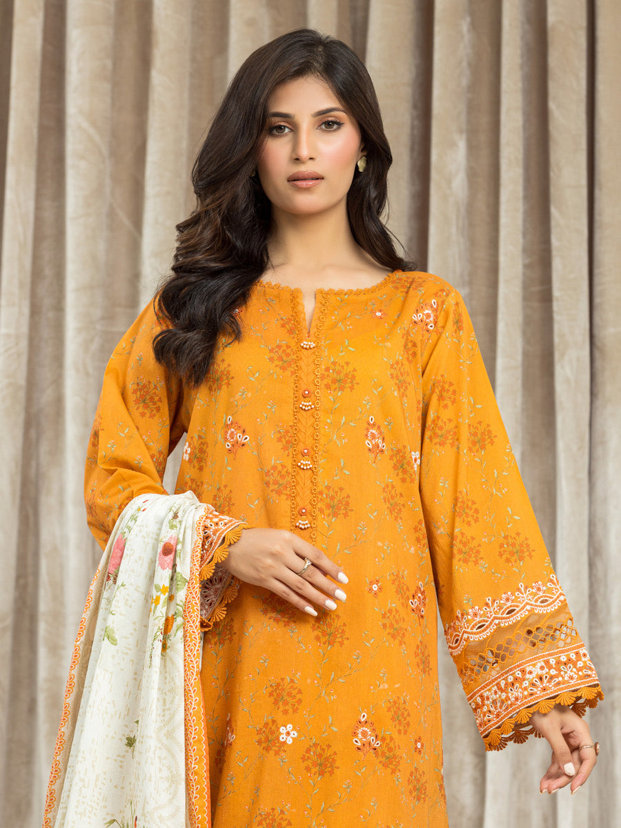 edenrobe Premium Embroidered Lawn Unstitched 3Pc Suit EWU24V1-30036