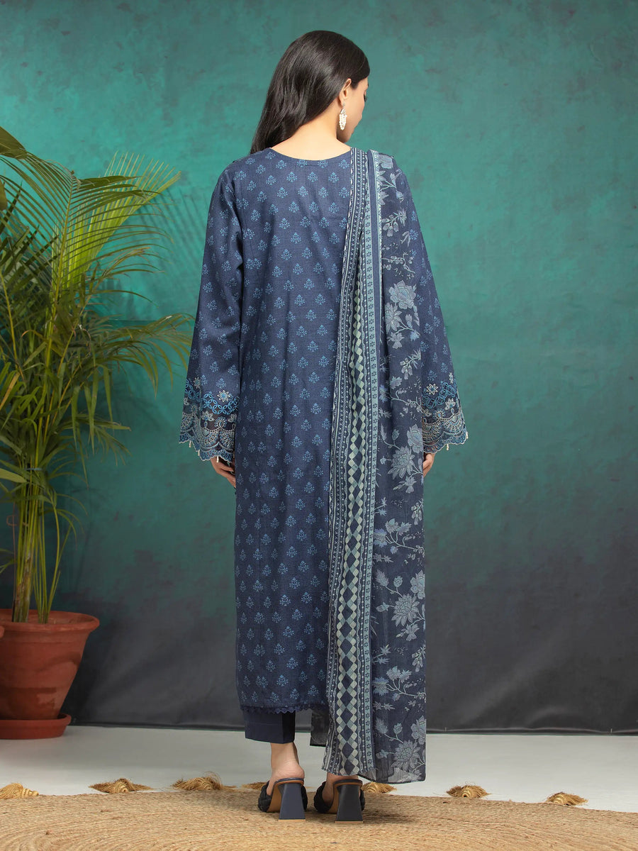 edenrobe Embroidered Khaddar Unstitched 3Pc Suit EWU24V11-30182