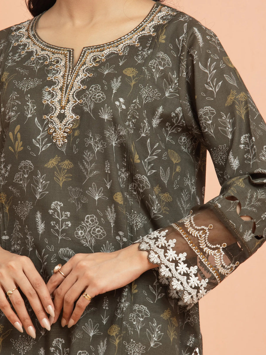edenrobe Embroidered Khaddar Unstitched 3Pc Suit EWU24V11-30196