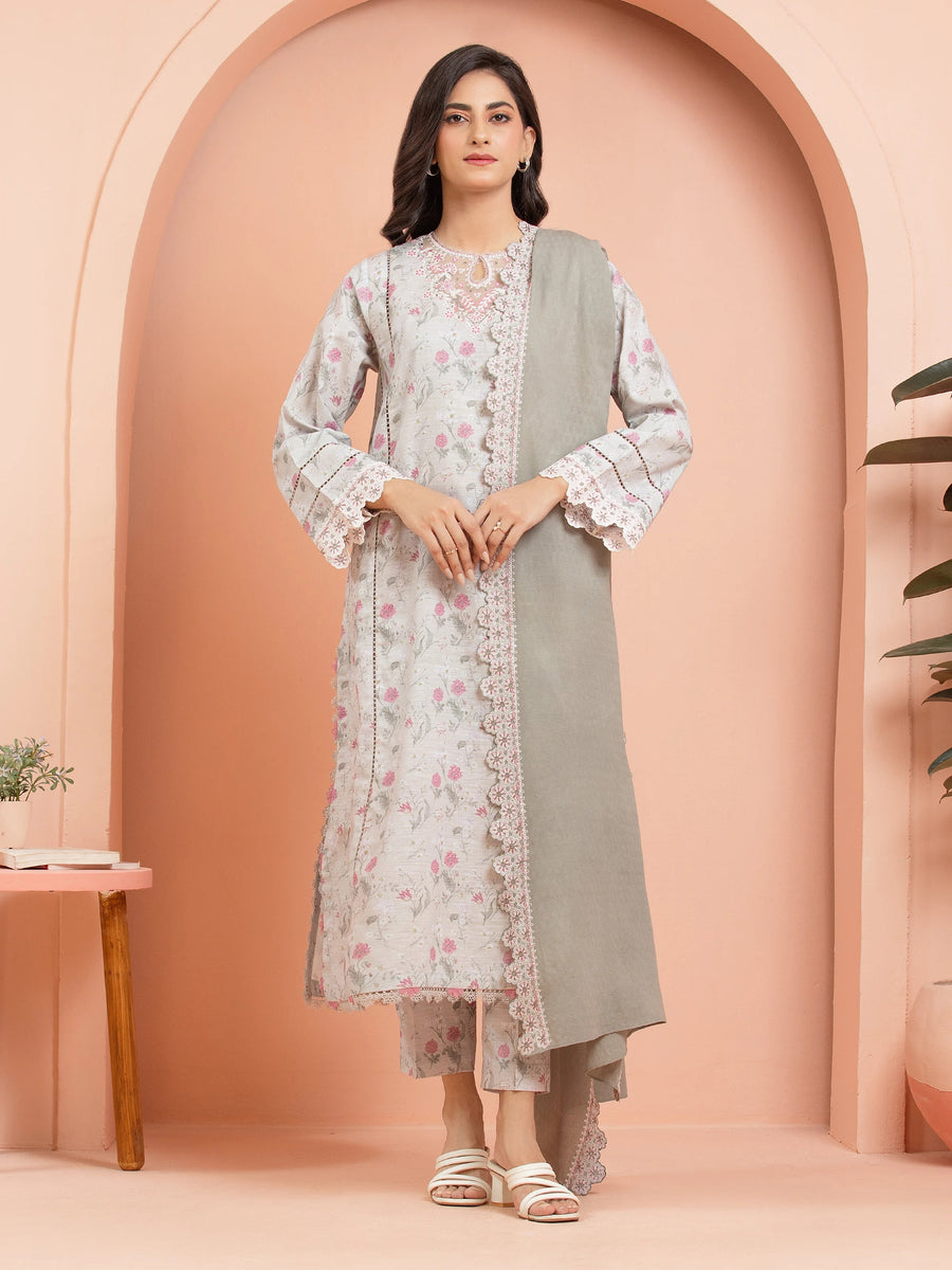edenrobe Embroidered Khaddar Unstitched 3Pc Suit EWU24V11-30200