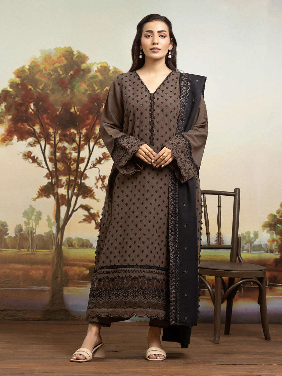 edenrobe Embroidered Khaddar Unstitched 3Pc Suit EWU24V11-30306