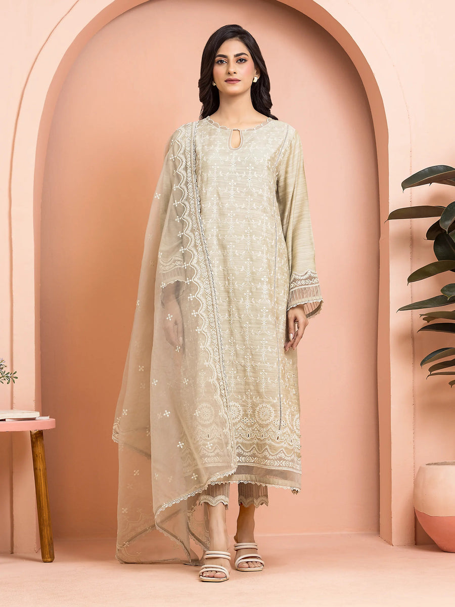 edenrobe Premium Festive Unstitched Raw Silk 3Pc Suit EWU24V16-30002