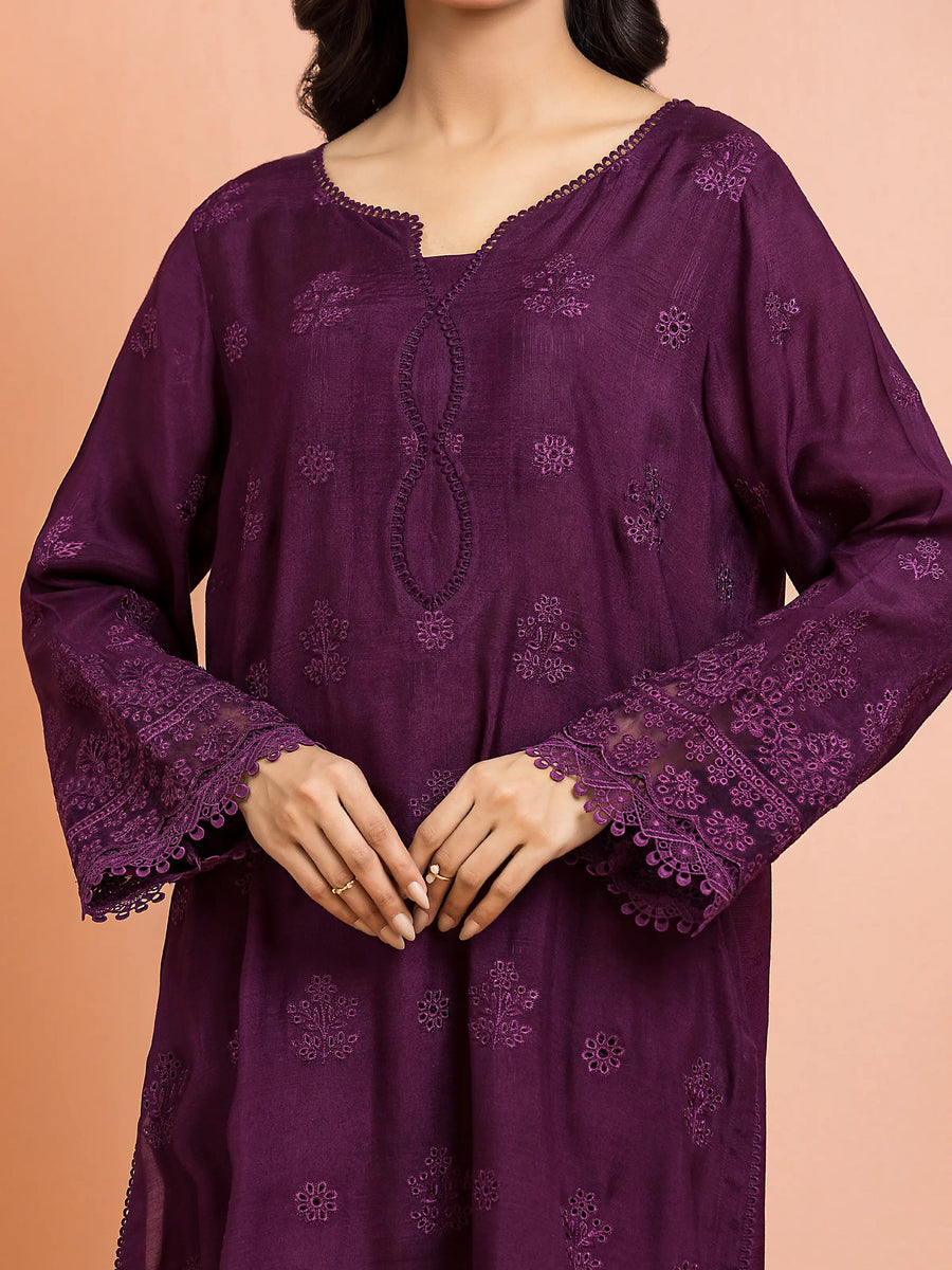 edenrobe Premium Festive Unstitched Raw Silk 3Pc Suit EWU24V16-30015