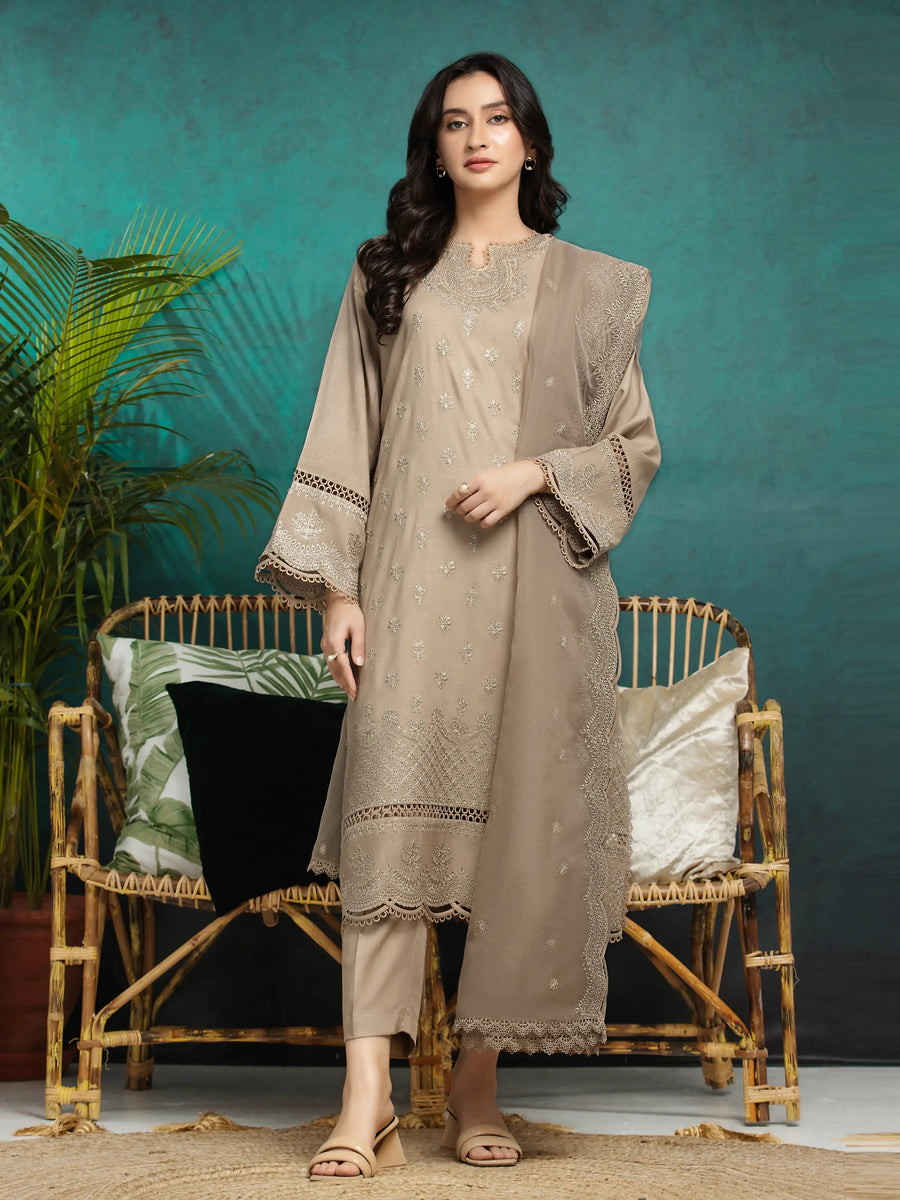 edenrobe Premium Festive Unstitched Raw Silk 3Pc Suit EWU24V16-30284