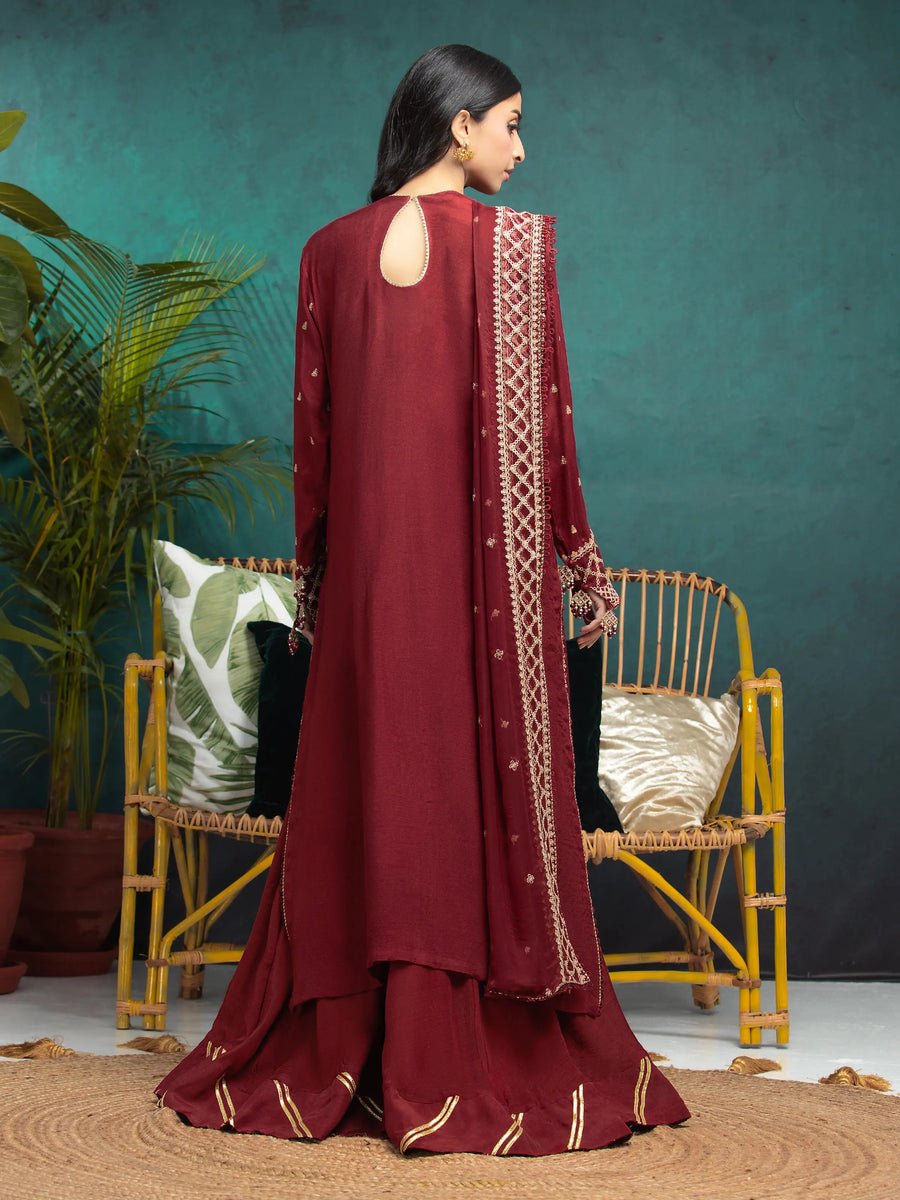 edenrobe Premium Festive Unstitched Raw Silk 3Pc Suit EWU24V16-30287