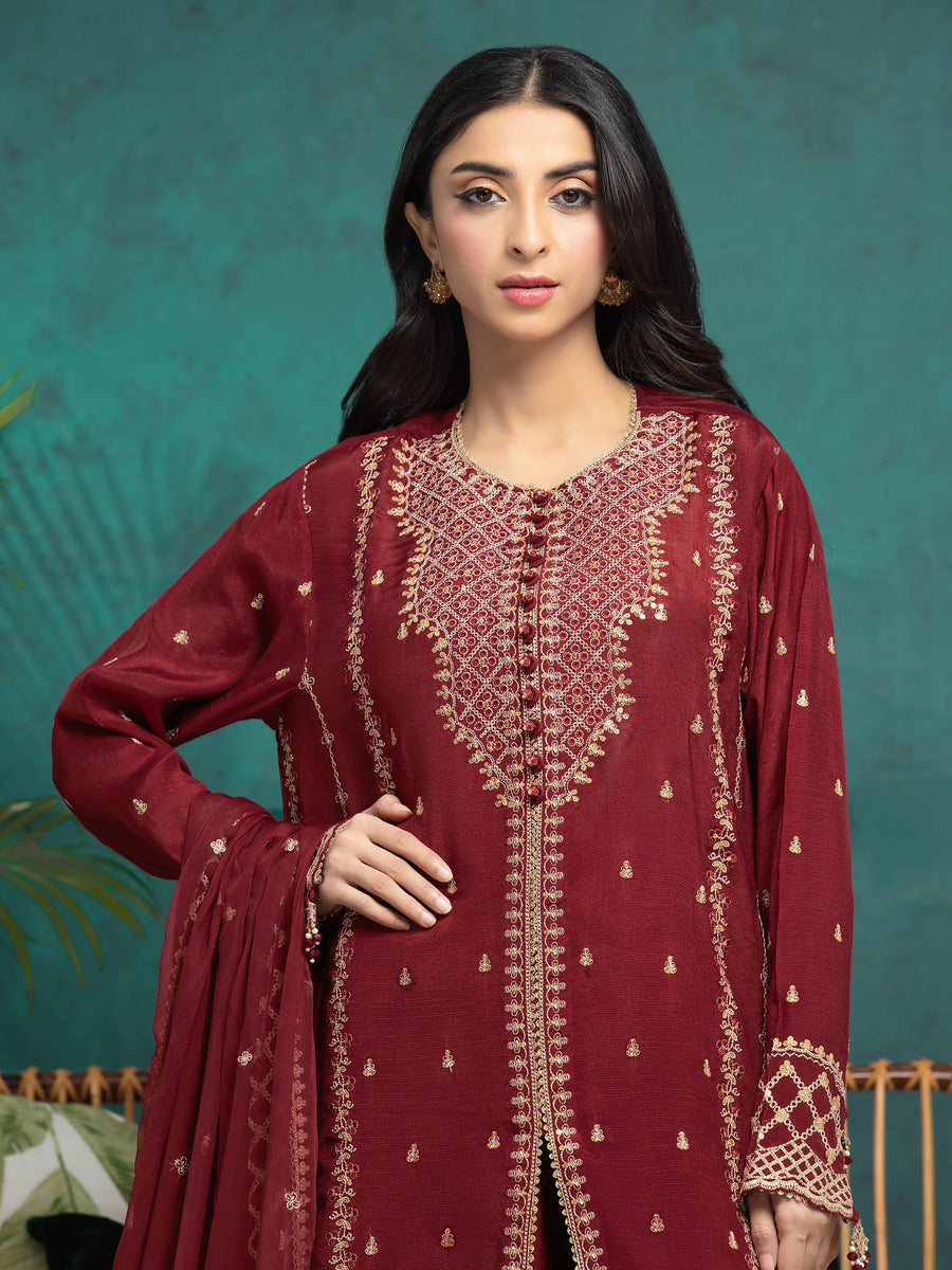 edenrobe Premium Festive Unstitched Raw Silk 3Pc Suit EWU24V16-30287