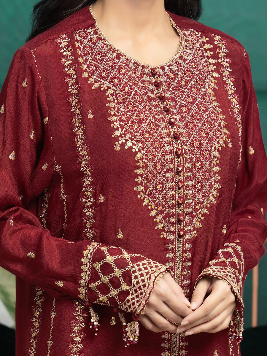 edenrobe Premium Festive Unstitched Raw Silk 3Pc Suit EWU24V16-30287